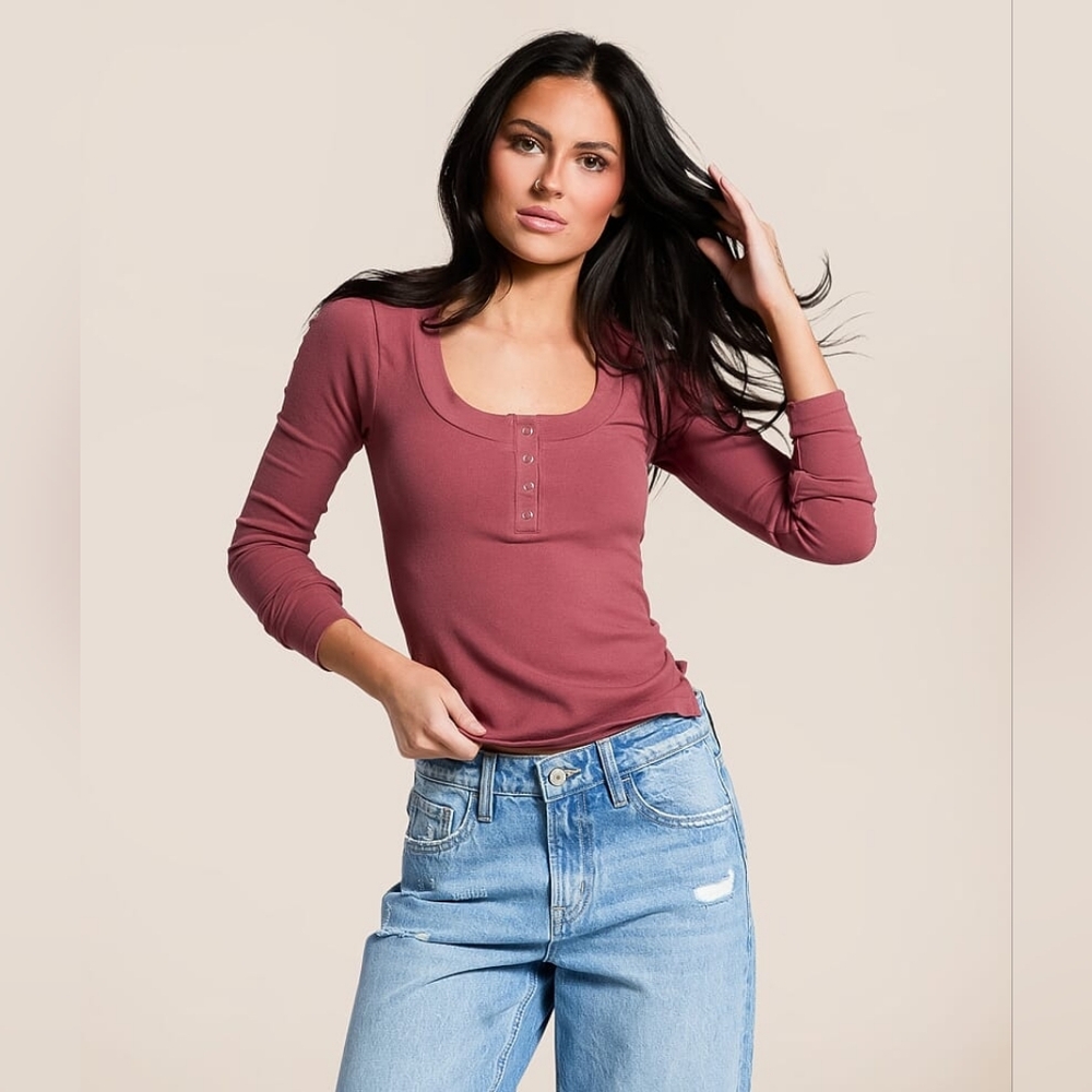 NWT Free People Intimately Wide Awake Henley in Crushed Berry Sz XS